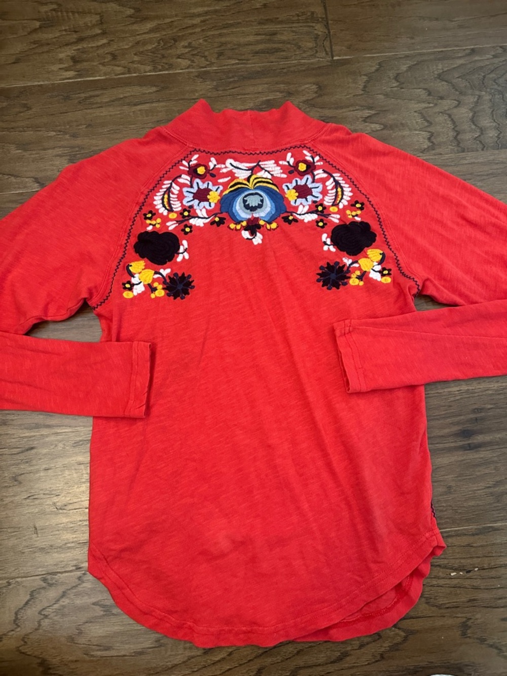 Free People Disco Rose Large Floral Embroidered Boho Long Sleeve mock neck Top - Picture 10 of 11